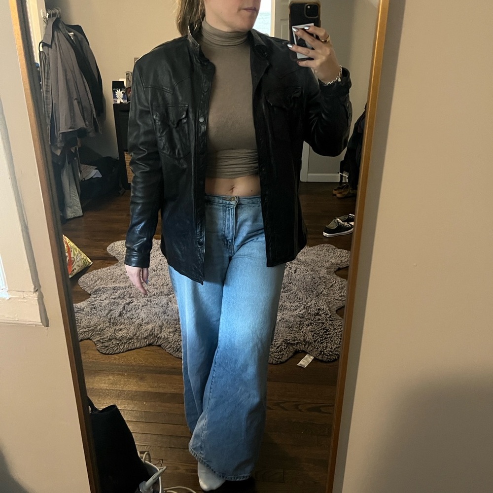 Polo Ralph Lauren black leather Western shirt jacket